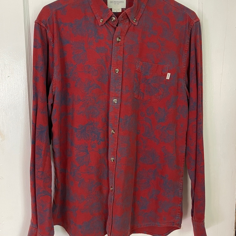 Obey Red and Blue Casual Button Down Shirt